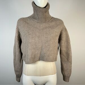 Babaton Taupe Ribbed Cowl Turtleneck Sweater
